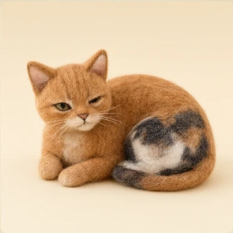 Original WonderBear lesson artwork of an orange felt cat